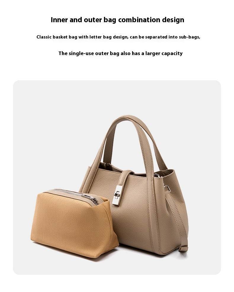 fashionable korean-style large-capacity leather handbag