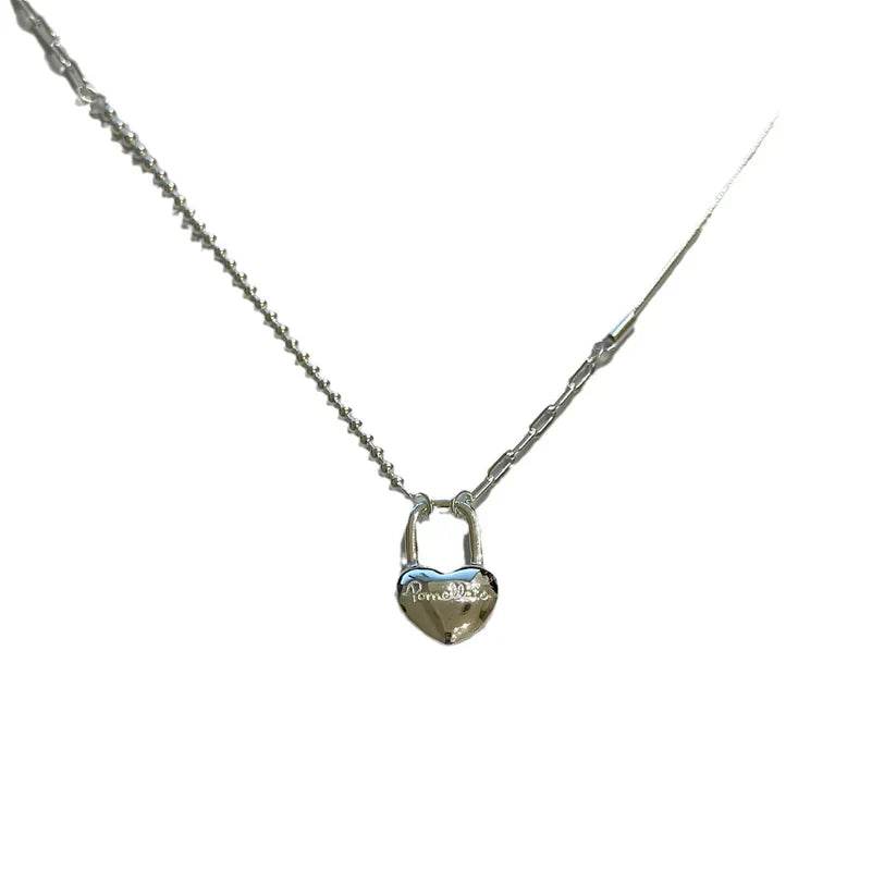 women's double-layer chain heart-shape lock necklace s925 sterling silver