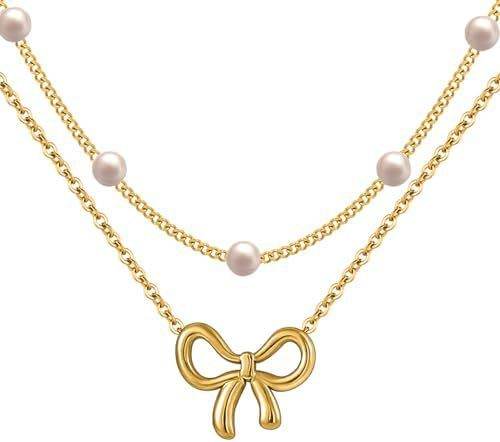 women's minimalist and versatile pearl bow necklace fashion jewelry
